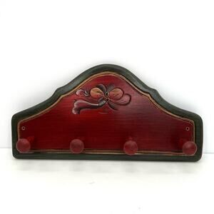 Cottagecore farm house hand painted wood 3 hooks holder from Norway